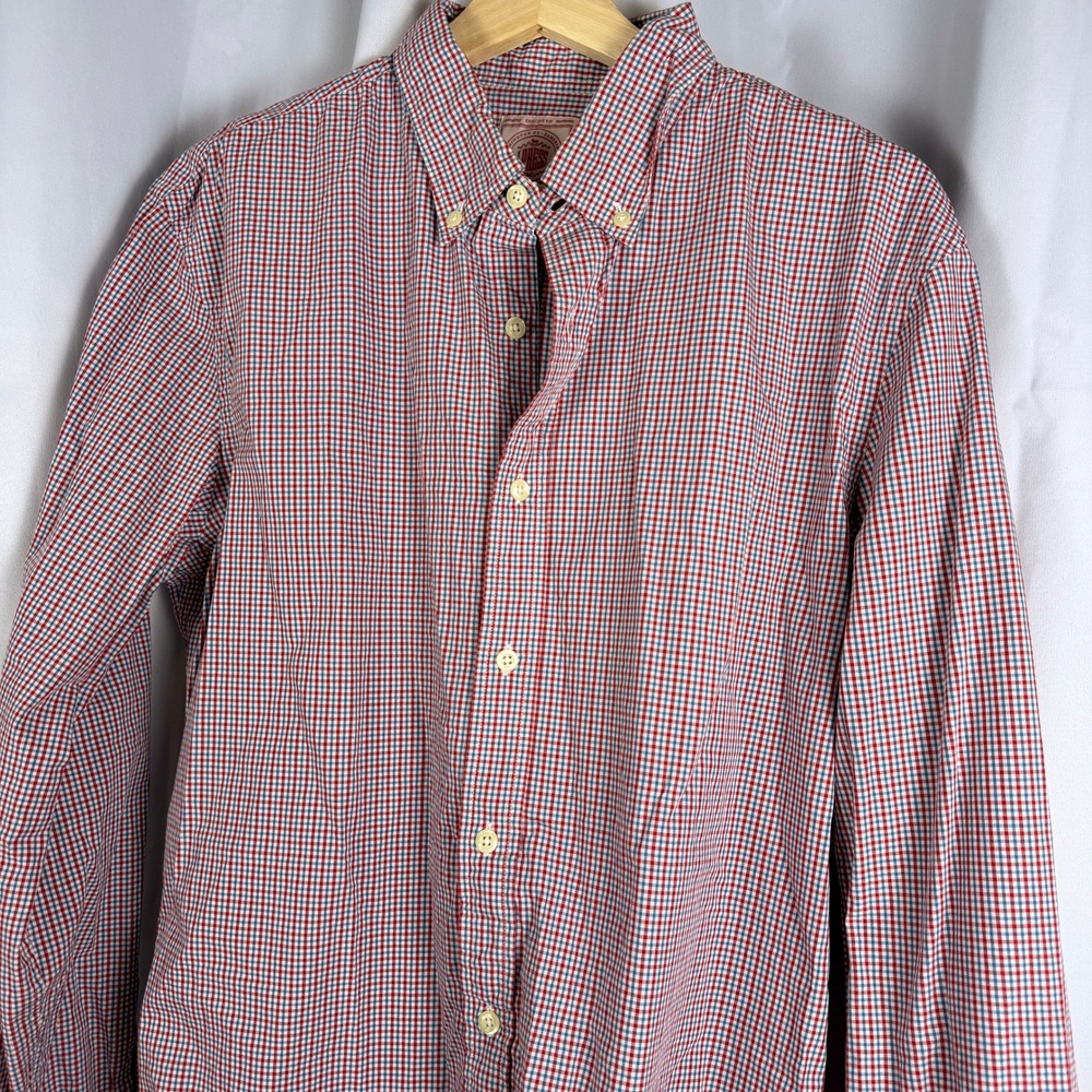 J. Press Mens Red Blue Gingham Cotton Button Down Shirt Large Ivy Preppy